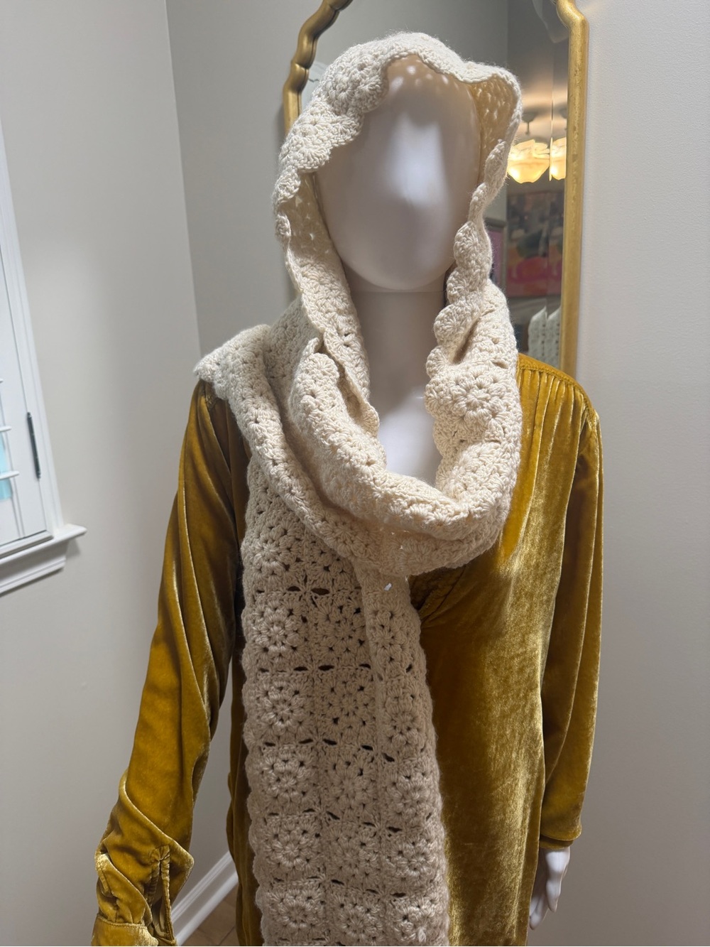 Free people Daria Cream Crochet Hooded Scarf